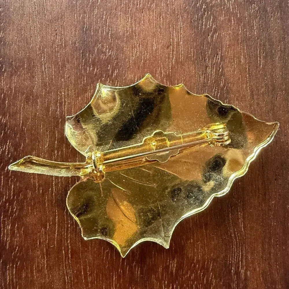 Vintage 3-Piece Brooch Lot Signed Birds & Blooms Pewter, butterfly leaf